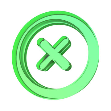 3D green glass close cancel cross icon isolated on transparent background