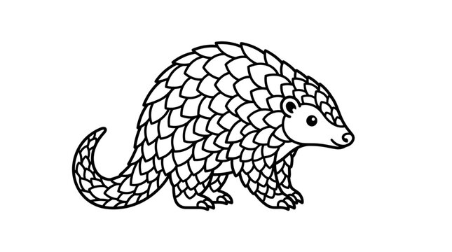 Scaly pangolin walking profile line art icon.