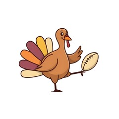 Fototapeta premium Adorable Turkey Mascot with Football Thanksgiving Sports Cartoon Illustration