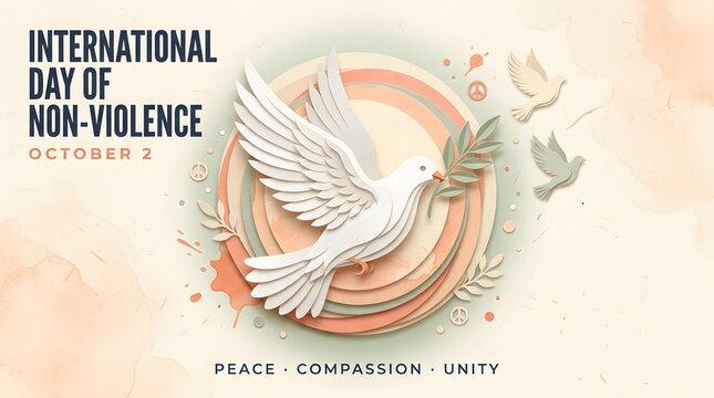 Paper doves and layered circles represent international day of non violence