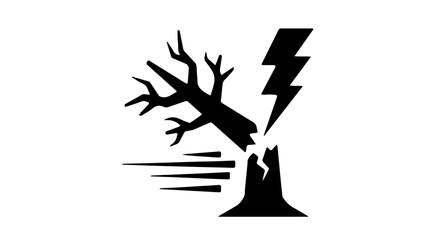 Fototapeta premium Tree Struck by Lightning and Broken by Wind Silhouette Icon.
