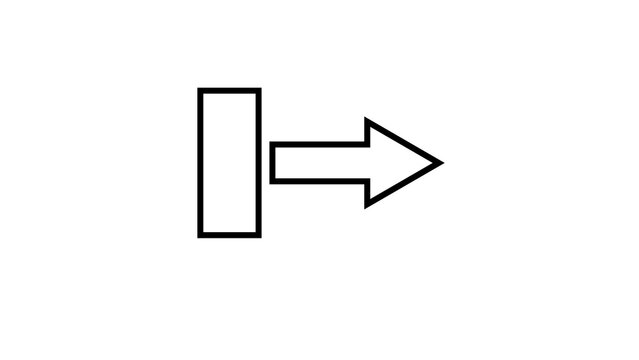 Simple arrow pointing out from rectangular frame on white background for user navigation