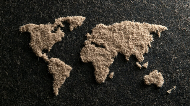World Map Silhouette Made of Sawdust on Dark Surface