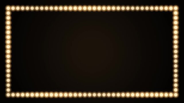 Six glowing marquee frames with empty black spaces for text or logos during a cinematic presentation