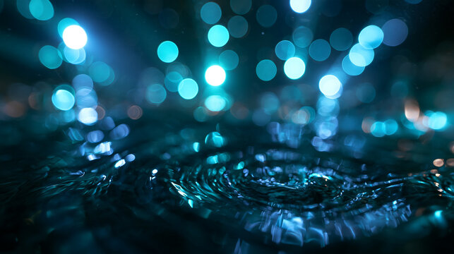 Water Ripple with Bokeh Lights and Droplets Background