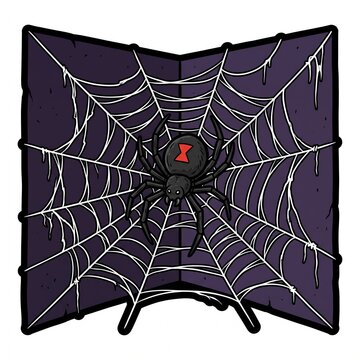 Spider Resting on Intricate Web with Dew Drops in Nature, Detailed Arachnid Cobweb Pattern for Halloween, Macro Vector Illustration of Spiderweb Network and Water Droplets