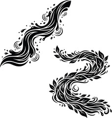 Fototapeta premium Decorative Water Wave and Leaf Ornament Vector Set
