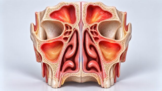 AI generated detailed anatomical model of human paranasal sinuses and nasal cavity cross section for medical study