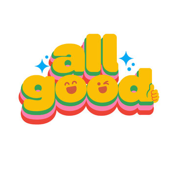 All Good Typography with Thumbs Up &ndash; Colorful Positive Approval Illustration