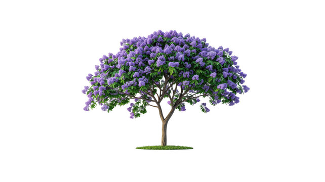 Beautiful blooming purple jacaranda tree isolated on white background