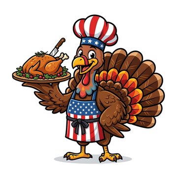 Patriotic Thanksgiving Turkey Holding Roasted Turkey
