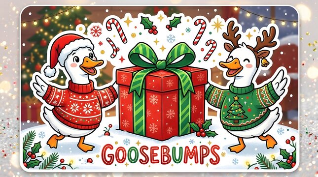 Cute Christmas Holiday Greeting Card with Gifts and Snow