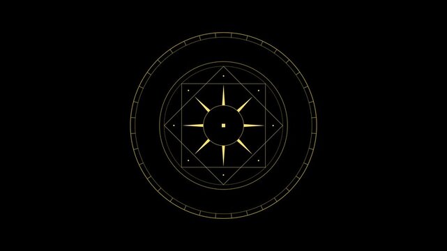 Sacred Geometry Golden Sun Portal Seamless Loop 4K Black Background
