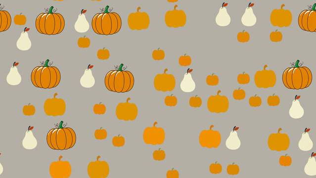 Seamless pattern of pumpkins and pears