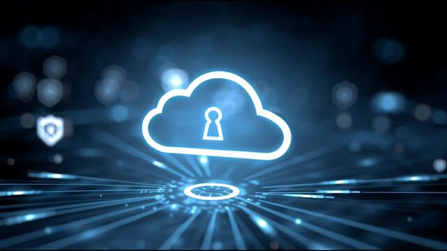 abstract cloud social media innovative cyber security network, using interconnected nodes to represent business partnerships on the Smart digital Innovation city with connection network reciprocity
