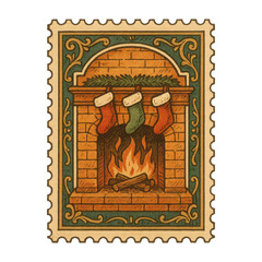 Obraz premium PNG Vintage festive fireplace illustration.
