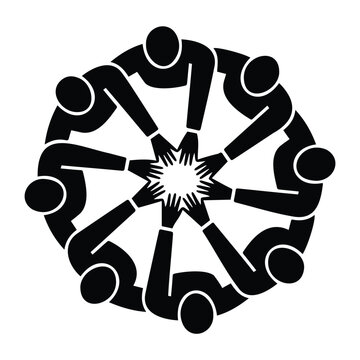 People teamwork circle hands icon for corporate unity