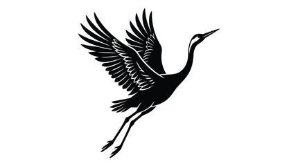 Fototapeta premium Majestic flying crane bird silhouette vector graphic illustration with sharp details and elegant curves
