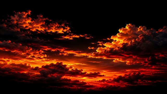 Fiery orange and red sunset clouds in the dark night sky