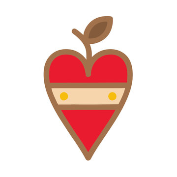Heart shape with apple stem and leaf