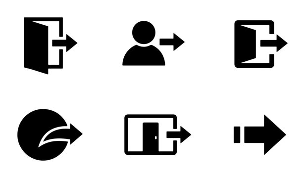 Collection of black login and logout icons