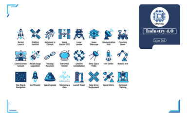 Space exploration and aerospace technology set, blue rocket © MD IDRICH