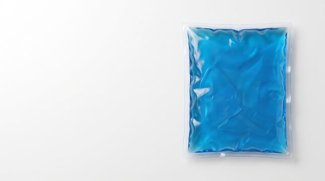Blue gel cold pack on white background with copy space