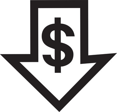 Down arrow icon with dollar sign inside