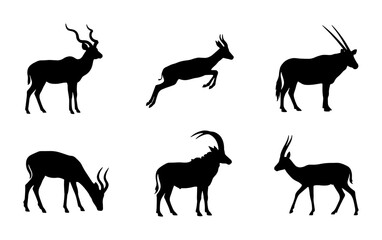 Obraz premium Black antelope silhouettes collection, safari animals, graphic design