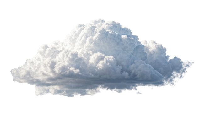 Fluffy cumulus cloud with dark undersides, isolated on transparent background