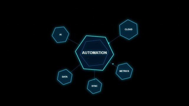 Sci-Fi Digital Business Automation Workflow Diagram Animation with Connected Hexagonal Nodes on Dark 4K
