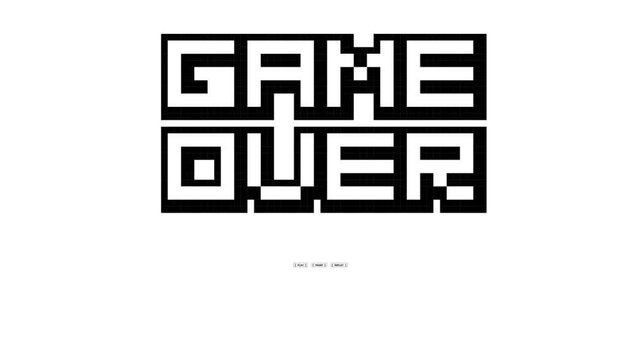 Minimalist black and white pixelated Game Over motion graphics footage for arcade games.