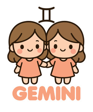 Gemini cute twin girls mascot t-shirt design