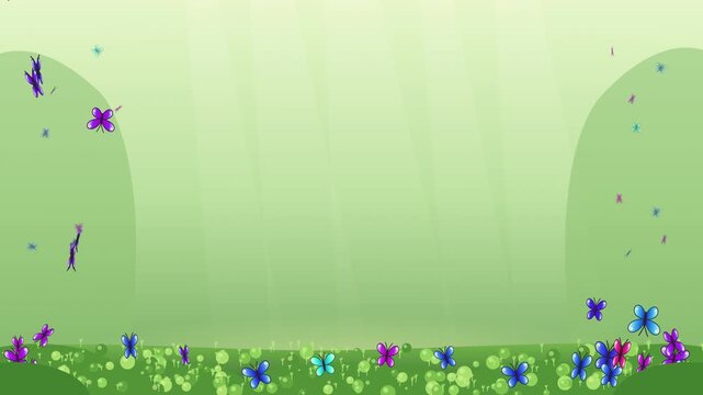 Iridescent butterflies taking flight from sunlit moss seamless loop