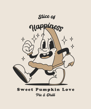 Playful pumpkin pie character t-shirt design