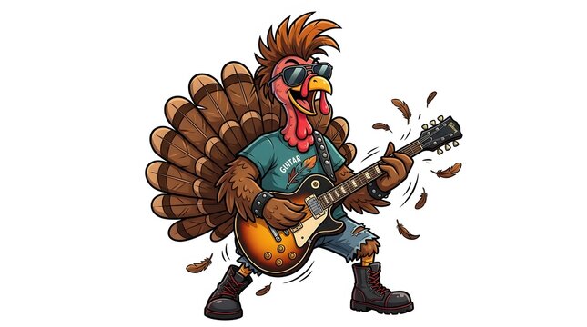 Funny Rock Star Turkey Playing Electric Guitar