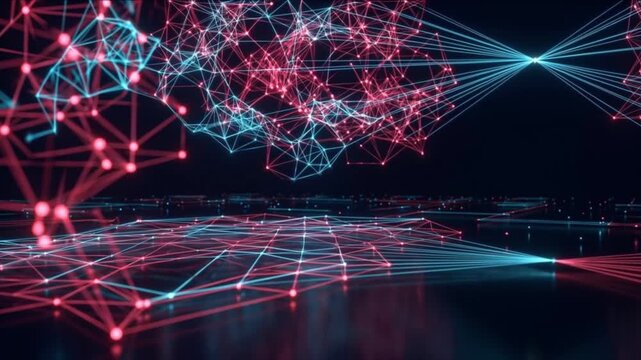 量子神経シナプス格子がサイバー空間で光信号を結集する研究用背景映像