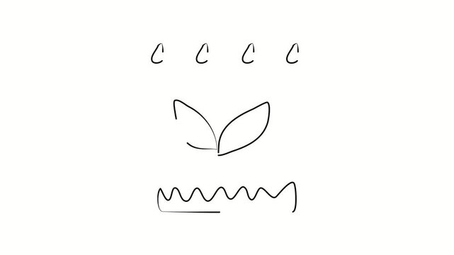 Watering plants, rain, ecology, growing plants. Contour drawing, silhouett animation. Continuous line. Isolated on white. Video 4k object illustration self-drawing. Object construction. Minimalist con