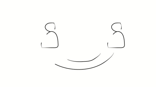 Human interaction, relationships, partnerships. Contour drawing, silhouett animation. Continuous line. Isolated on white. Video 4k object illustration self-drawing. Object construction. Minimalist con