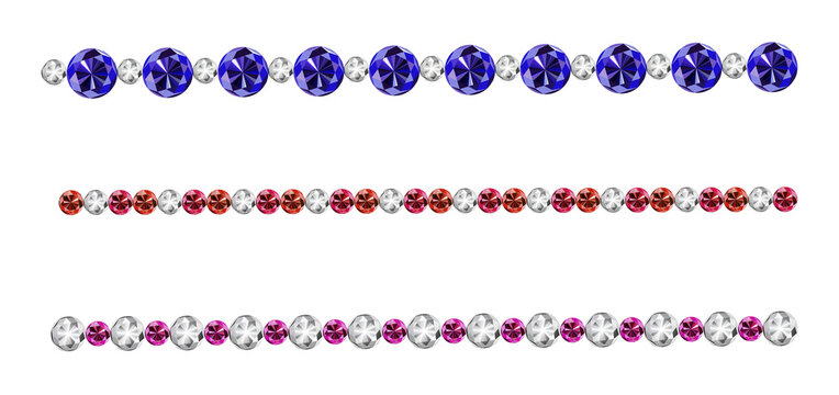 Colorful rhinestone gemstone border lines transparent background