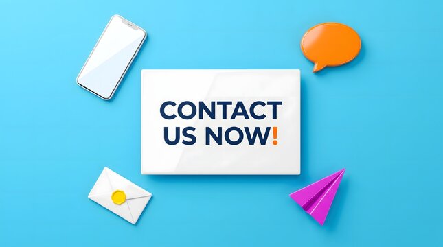 Contact Us Now Card with Mail and Chat Icons on Blue Background