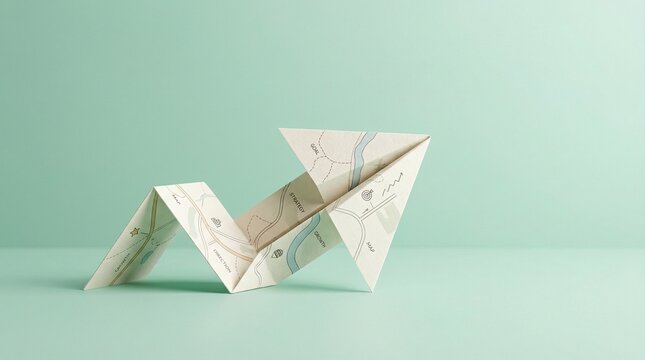 Origami map arrow indicating upward trend, symbolizing growth and direction in business ventures and navigation