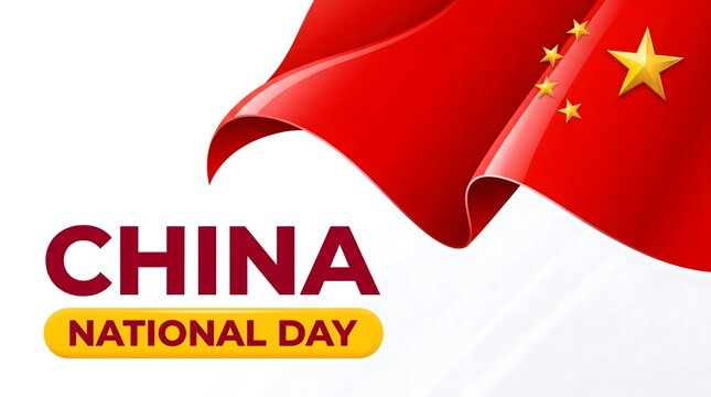 China National Day Banner with Waving Flag and Gold Star