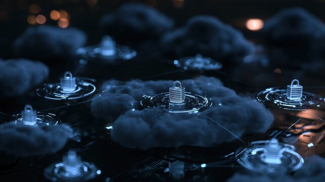 Futuristic Digital Cloud Connectivity with Floating Structures and Glowing Elements Representing Technology and Innovation in a Abstract Atmosphere
