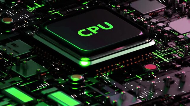 High Tech CPU Logo Appearing Over a Glowing Digital Circuit Background
