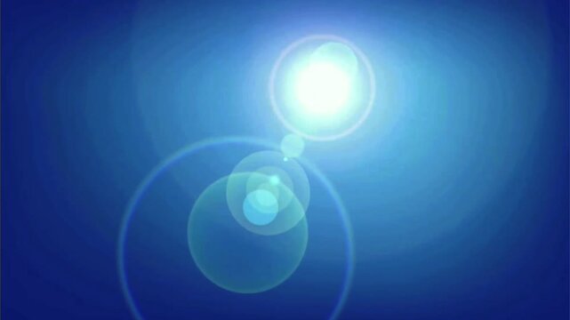 Abstract bright lens flare moving on blue gradient background