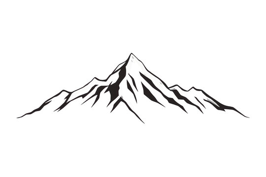 Glossy hand drawn mountain outline clean background asset