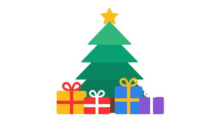 Naklejka premium Festive Christmas tree with colorful gifts under star top.