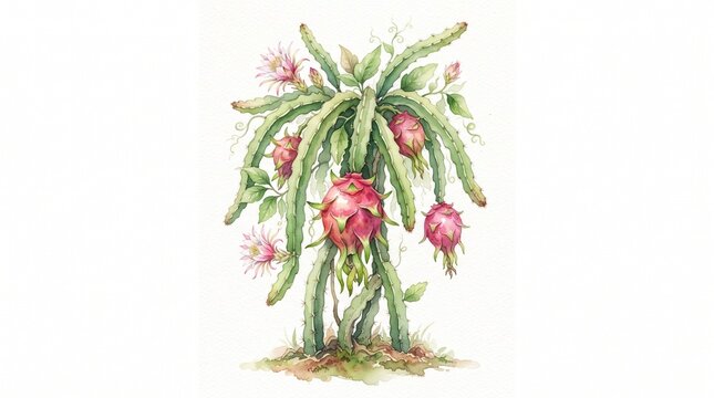 illustration of dragon fruit cactus plant