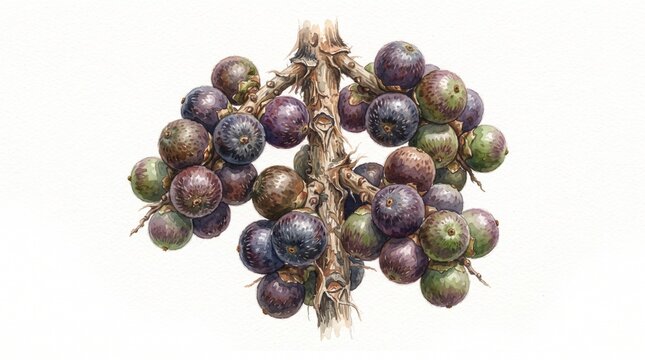 Watercolor jabuticaba berry cluster illustration